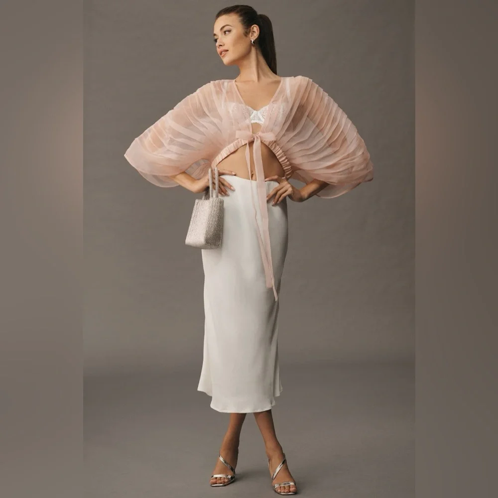 Anthropologie Sheer Pleated Capelet in Blush Pink